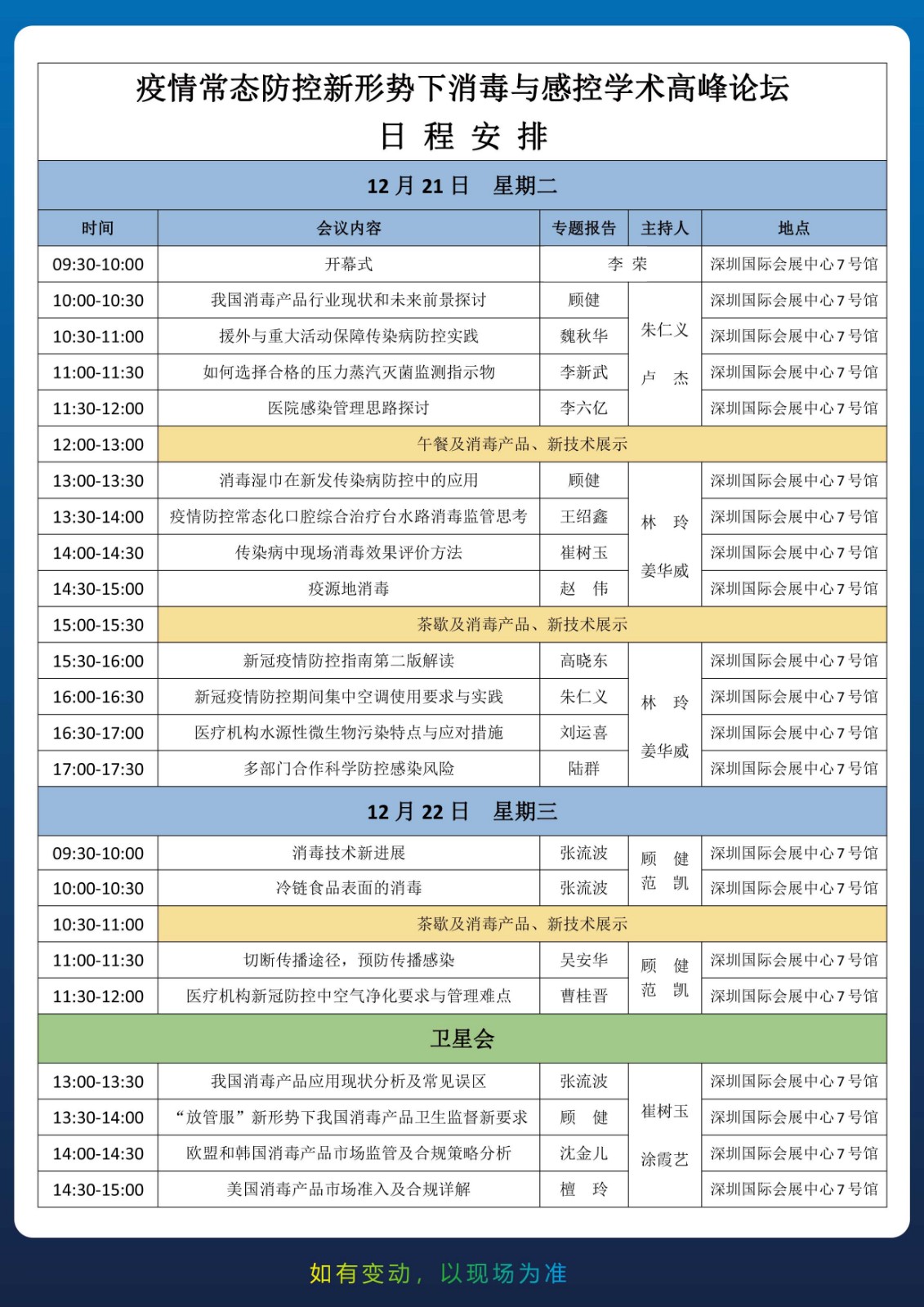 MDIC2021深圳国际医用消毒及感控设备展览会会议日程